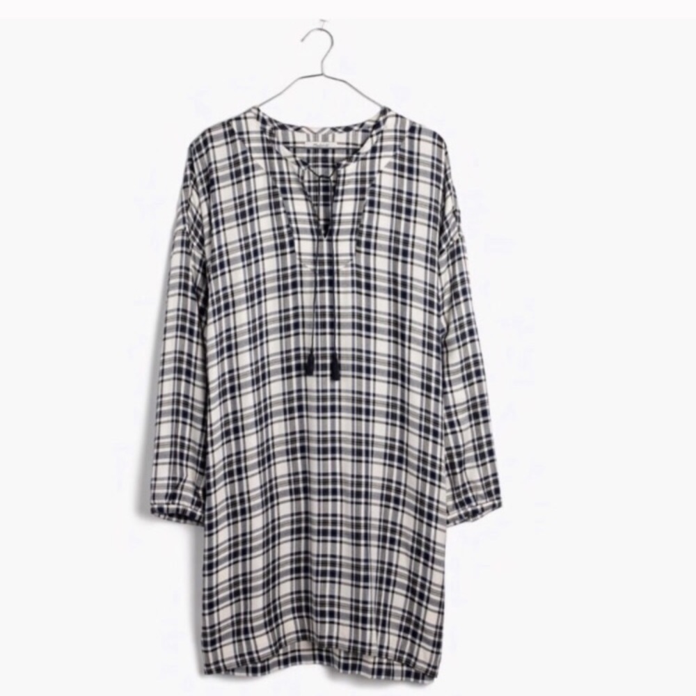 Madewell plaid artiste tunic shift dress tassels - Picture 5 of 8